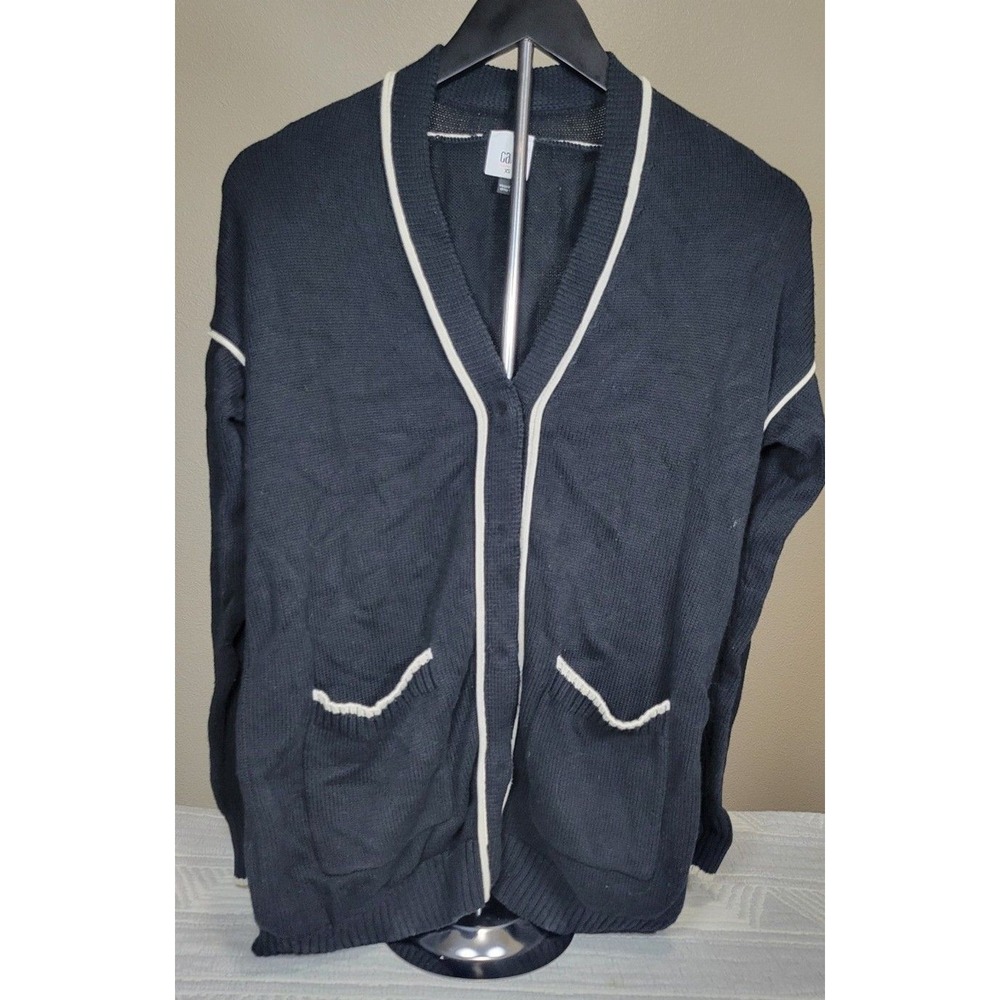 CAbi Comfort Cardigan 5633 Black Ivory Contrast Trim Sweater XS